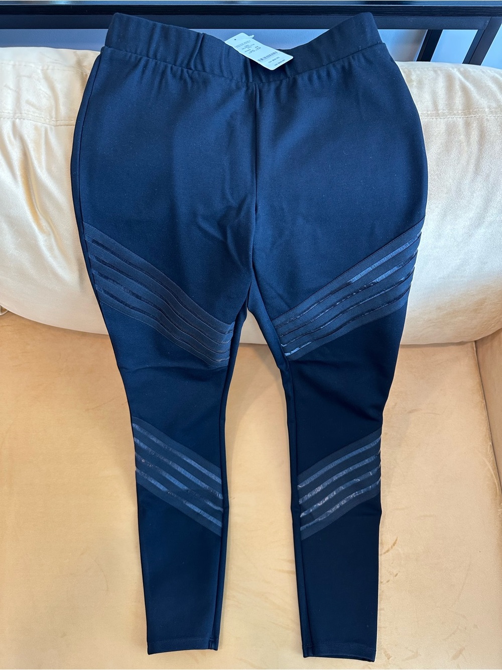 bebe Black Striped Accent Leggings